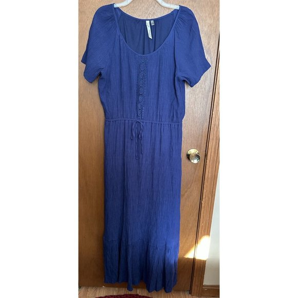 NY Collection Womens Plus Short Sleeve Lace Detail Maxi Dress‎ Navy Blue 1X - Picture 1 of 8